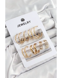 Pirinç Karışık Halka Model Gold Renk 6 Çift Kadın Küpe Set