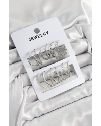 Pirinç Karışık Halka Model Gümüş Renk 6 Çift Kadın Küpe Set