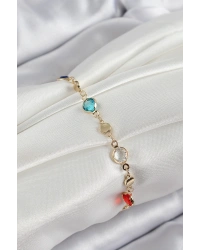 Pirinç Karışık Renk Zirkon Taşlı Gold Renk Kadın Bileklik