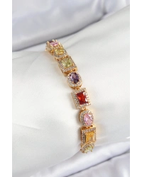 Pirinç Karışık Zirkon Taşlı Baget Model Gold Renk VIP Seri Kadın Bileklik