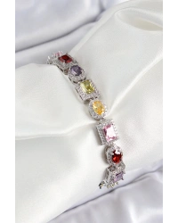 Pirinç Karışık Zirkon Taşlı Baget Model Gümüş Renk VIP Seri Kadın Bileklik