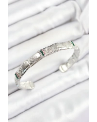 Pirinç Karışık Zirkon Taşlı Çiçek Model Gümüş Renk Altı Açık Kadın Bileklik