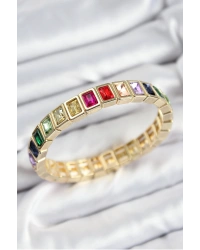 Pirinç Karışık Zirkon Taşlı Dikdörtgen Model Gold Renk Lastikli Kadın Bileklik