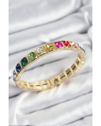 Pirinç Karışık Zirkon Taşlı Kare Model Gold Renk Lastikli Kadın Bileklik