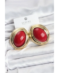 Pirinç Kırmızı Badem Model Vintage Gold Kadın Küpe