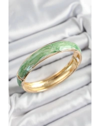 Pirinç Mavi Yeşil Mineli Mermer Desen Model Gold Renk Kadın Kelepçe