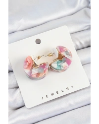 Pirinç Mermer Desenli Vintage Yarım Halka Model Gold Renk Kadın Küpe