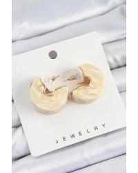 Pirinç Mermer Desenli Vintage Yarım Halka Model Gold Renk Kadın Küpe