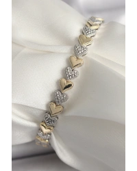 Pirinç Mix Renk Zirkon Taşlı Kalp Model VIP Seri Kadın Bileklik