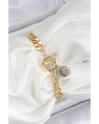 Pirinç Nazar Model Zirkon Taşlı Gold Renk VİP Seri Kadın Bileklik