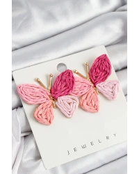 Pirinç Pembe Kelebek Model Gold Renk Kadın Hasır Küpe