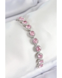 Pirinç Pembe Zirkon Taşlı Daire Baget Model Gümüş Renk VIP Seri Kadın Bileklik