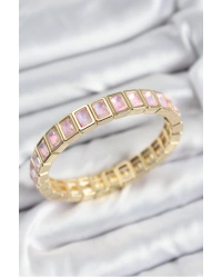 Pirinç Pembe Zirkon Taşlı Dikdörtgen Model Gold Renk Lastikli Kadın Bileklik