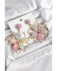 Pirinç Rainbow Çiçek Model Gold Renk Kadın Hasır Küpe