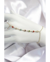 Pirinç Renkli Kalpli Zirkon Taşlı Y Model Gold Renk Kadın Şahmeran