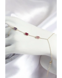 Pirinç Renkli Zirkon Taşlı Dikdörtgen Model Gold Renk Kadın Şahmeran