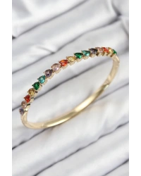 Pirinç Renkli Zirkon Taşlı Kalp Model Gold Renk Kadın Kelepçe