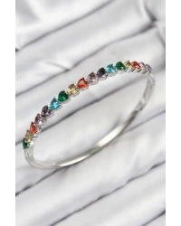 Pirinç Renkli Zirkon Taşlı Kalp Model Gümüş Renk Kadın Kelepçe