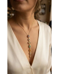 Pirinç Renkli Zirkon Taşlı Model Gold Renk 7 Element Kadın Y Kolye