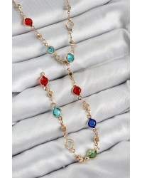 Pirinç Renkli Zirkon Taşlı Model Gold Renk Kadın Y Kolye