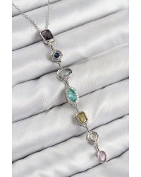 Pirinç Renkli Zirkon Taşlı Model Gümüş Renk 7 Element Kadın Y Kolye