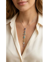 Pirinç Renkli Zirkon Taşlı Model Gümüş Renk 7 Element Kadın Y Kolye