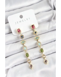 Pirinç Renkli Zirkon Taşlı Sallantılı Model Gold Renk Kadın Küpe