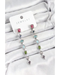 Pirinç Renkli Zirkon Taşlı Sallantılı Model Gümüş Renk Kadın Küpe