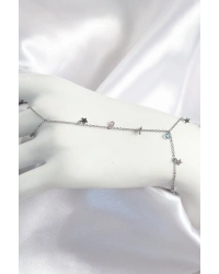 Pirinç Renkli Zirkon Taşlı Sallantılı Yıldızlı Model Gümüş Renk Kadın Şahmeran