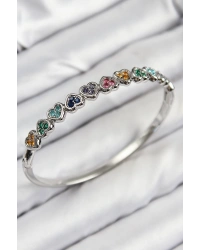 Pirinç Renkli Zirkon Taşlı Sıralı Kalp Model Gümüş Renk Kadın Kelepçe