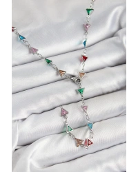 Pirinç Renkli Zirkon Taşlı Üçgen Model Gümüş Renk Kadın Y Kolye