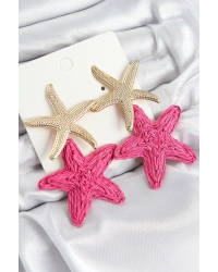 Pirinç Sallantılı Pembe Deniz Yıldızı Model Gold Renk Hasır Küpe