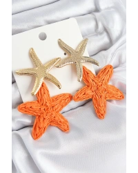 Pirinç Sallantılı Turuncu Deniz Yıldızı Model Gold Renk Hasır Küpe