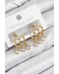 Pirinç Sallantılı Zirkon Taşlı Model Gold Renk Kadın Küpe