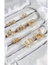 Pirinç Sarmal Ve Yıldız Model Gold Renk Kadın Yüzük Kombin Set