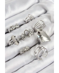 Pirinç Sarmal Ve Yıldız Model Gümüş Renk Kadın Yüzük Kombin Set