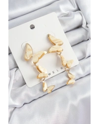 Pirinç Sedef Sallantılı Mermer Desenli Kelebek Model Gold Renk Vintage Kadın Küpe