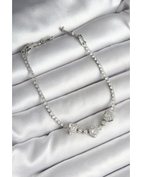 Pirinç Sıralı Kalp Figürlü Zirkon Taşlı Gümüş Renk Kadın Bileklik