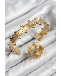 Pirinç Topcuk Model Gold Renk Bileklik Yüzük Set