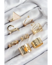 Pirinç Üçgen Model Gold Renk Kadın Yüzük Kombin Set