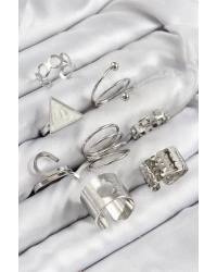 Pirinç Üçgen Model Gümüş Renk Kadın Yüzük Kombin Set