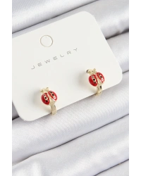 Pirinç Uğur Böceği Model Gold Renk Çocuk Küpe