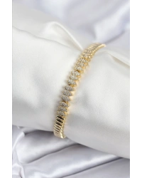 Pirinç VIP Seri Gold Renk Zirkon Taşlı Arpa Model Kadın Bileklik