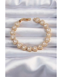 Pirinç Vip Seri Gold Renk Zirkon Taşlı Kalp Model Bileklik