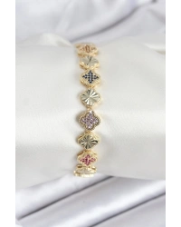 Pirinç VIP Seri Yonca Zirkon Taşlı Kadın Bileklik