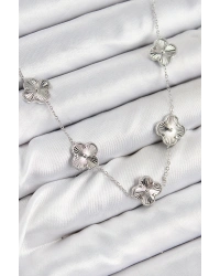 Pirinç VIP Yonca Model Gümüş Renk Kadın Kolye