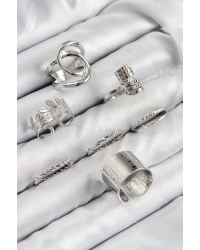 Pirinç Yaprak Model Gümüş Renk Kadın Yüzük Kombin Set