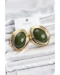 Pirinç Yeşil Badem Model Vintage Gold Kadın Küpe