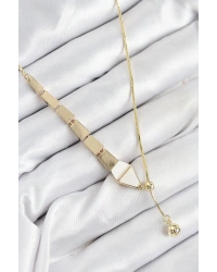 Pirinç Yılan Model Gold Renk Asansörlü Kadın Kolye