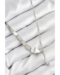 Pirinç Yılan Model Gümüş Renk Asansörlü Kadın Kolye